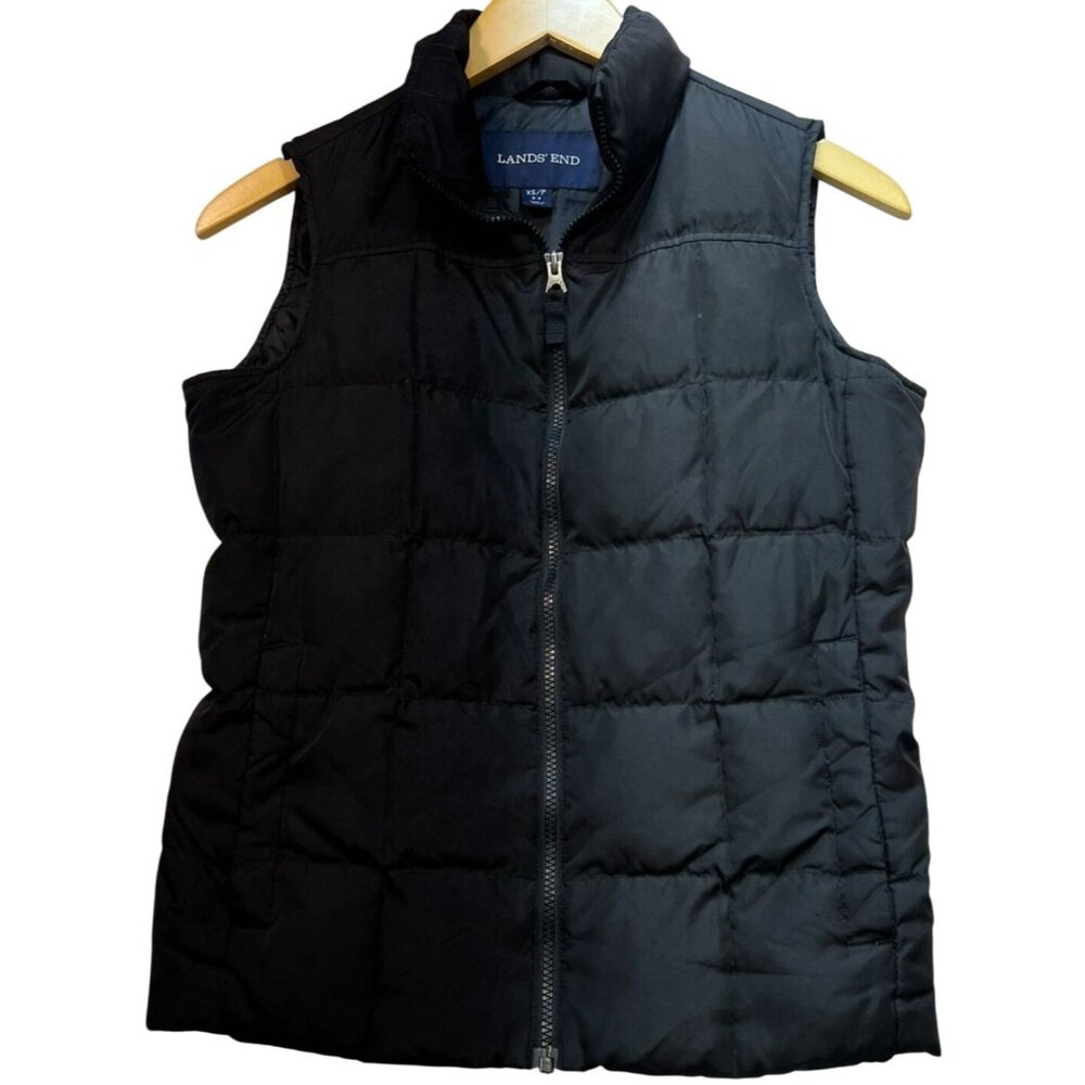 Lands' End Women's Full Zip Cardigan Down Puffer Vest Size XS Black Outdoor
